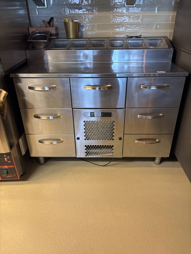 1425982-2 Refrigerated counter with cooling channel and drawers