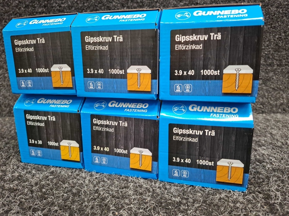 1581598-2 6000 st Gipsskruv Trä 3.9x30 & 3.9x40mm, Gunnebo
