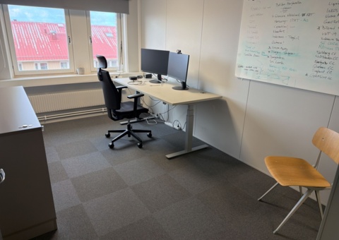 Office workplace with office furniture and screens