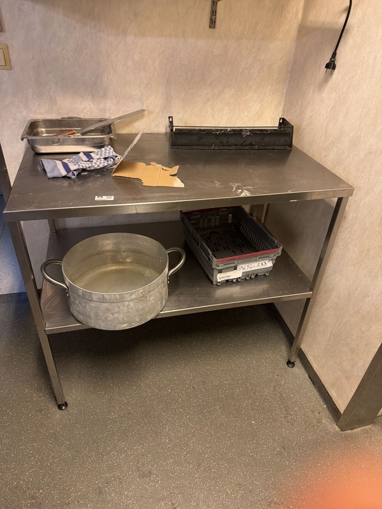 1566251-2 Stainless steel bench, wall shelves and coffee grinder