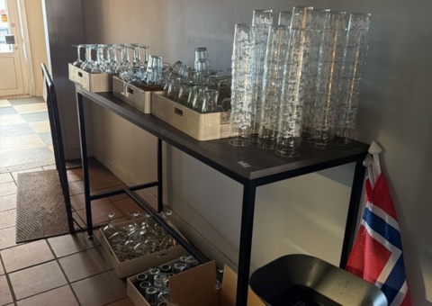 Serving counter with various glasses