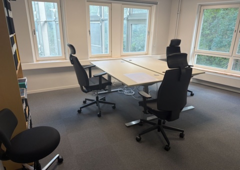 Office workplace with various furniture and decor