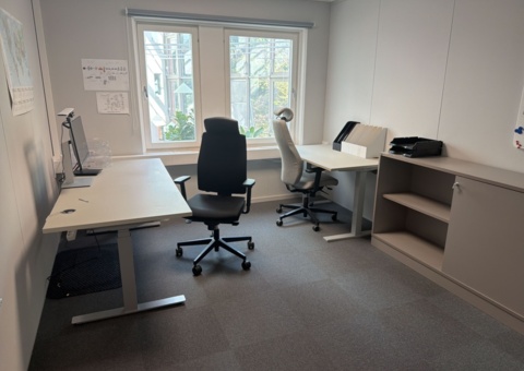 Office workplace with office furniture and screen