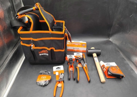 Hand tools - Bahco, pliers, rubber mallet and tape measure