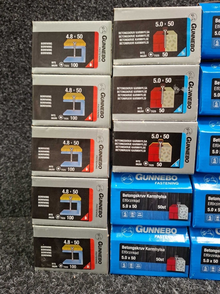 1581634-2 4000 pcs Concrete Screw Frame Sleeve, Laminate Screw & Fiber Cement Screw Wood/Steel, Gunnebo