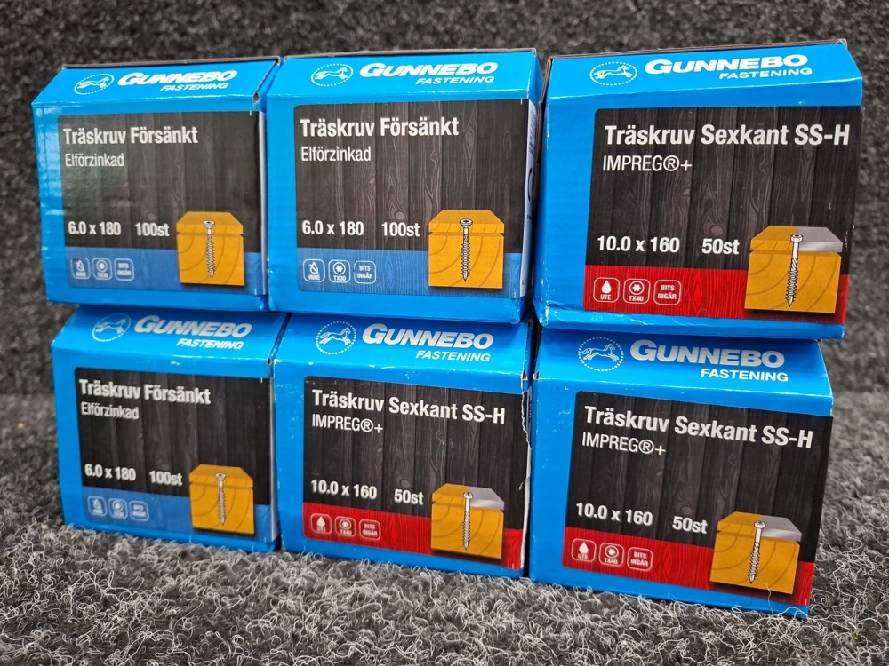 1581636-2 450 pcs Wood Screw Countersunk & Wood Screw Hexagon 6.0x180 & 10.0x160mm, Gunnebo