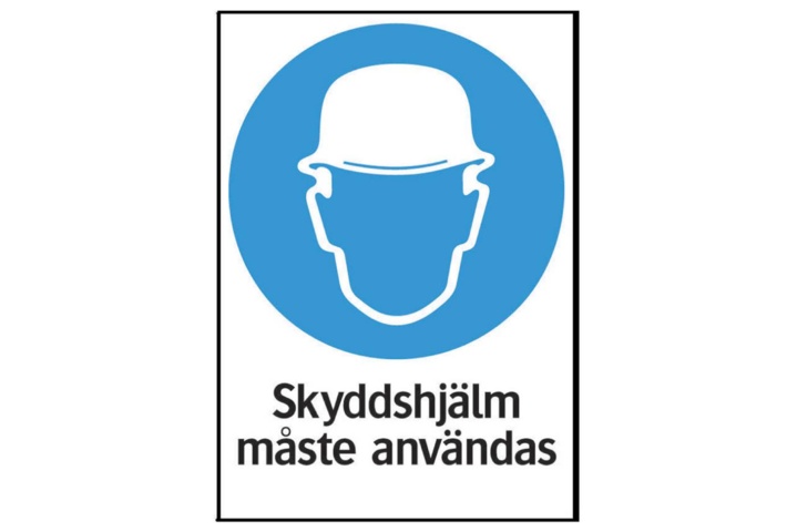 Påbudsskyltar, 30 st - Systemtext, Skyddshjälm, 210 × 297 mm på auktion i Skåne, Helsingborg hos PS Auction