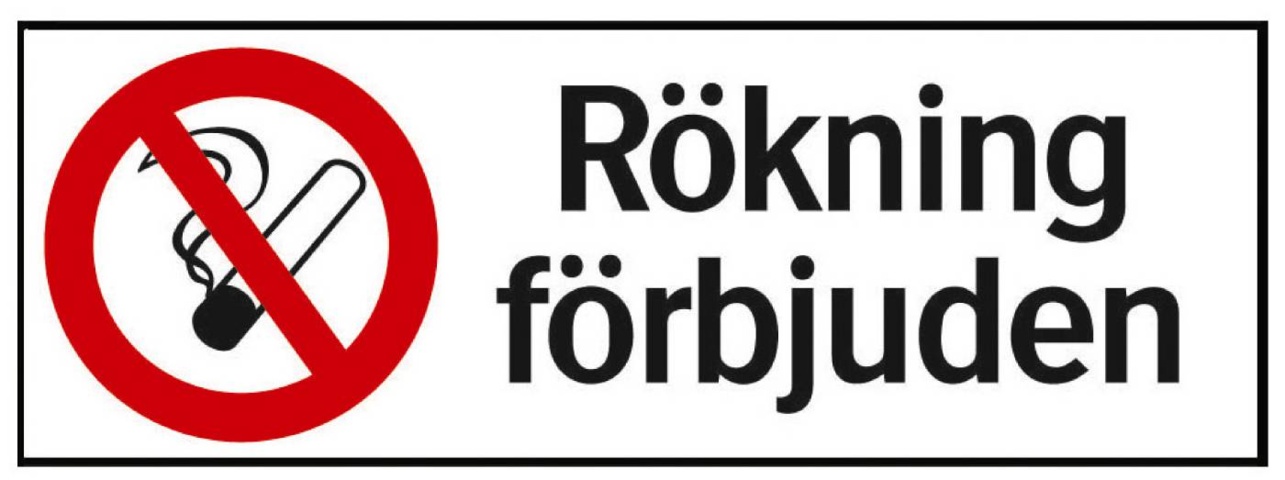 Förbudsskyltar, 25 st - Systemtext, Rökning förbjuden, 297 × 105 mm på auktion i Skåne, Helsingborg hos PS Auction