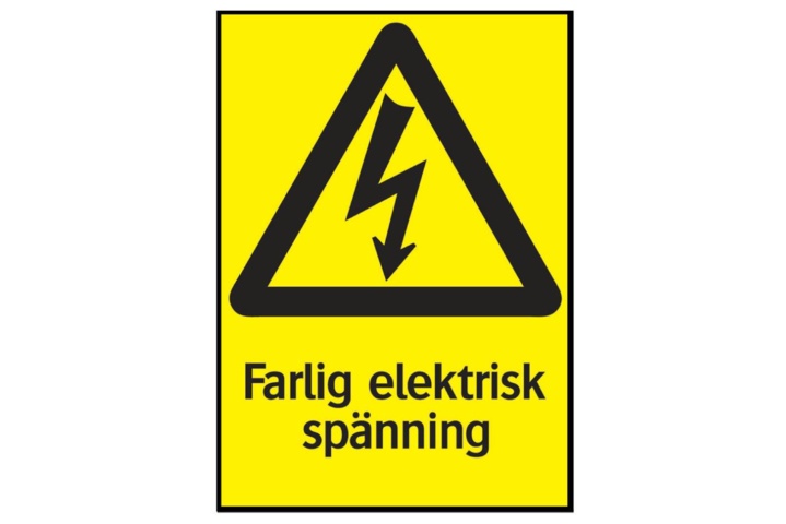Varningsskyltar, 30 st - Systemtext, Farlig elektrisk spänning, 210 × 297 mm på auktion i Skåne, Helsingborg hos PS Auction
