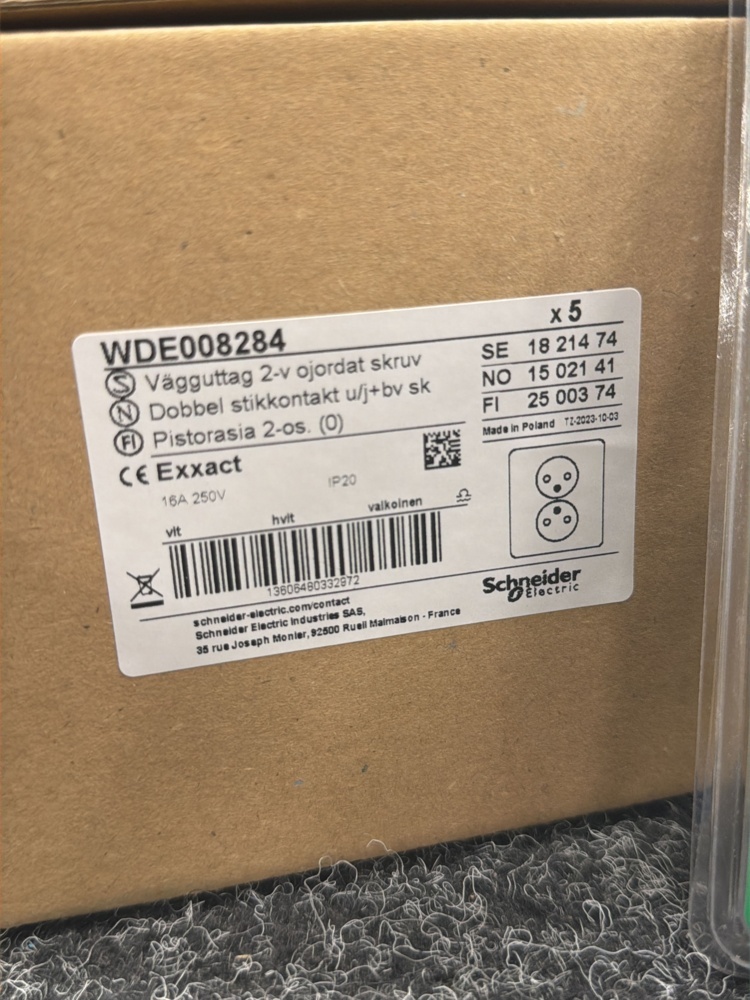 1584858-2 5 pcs Wall socket 2-way ungrounded screw connection, Schneider Electric