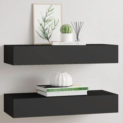 Väggmonterad låda 2 st svart 60x23,5x10 cm MDF. Finns i kartong ej kontrollerat på auktion i Halland, Halmstad hos PS Auction