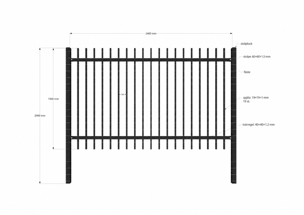 1585235-2 19.2 meter powder-coated black steel fence