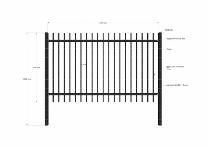 1585235-2 19.2 meter powder-coated black steel fence