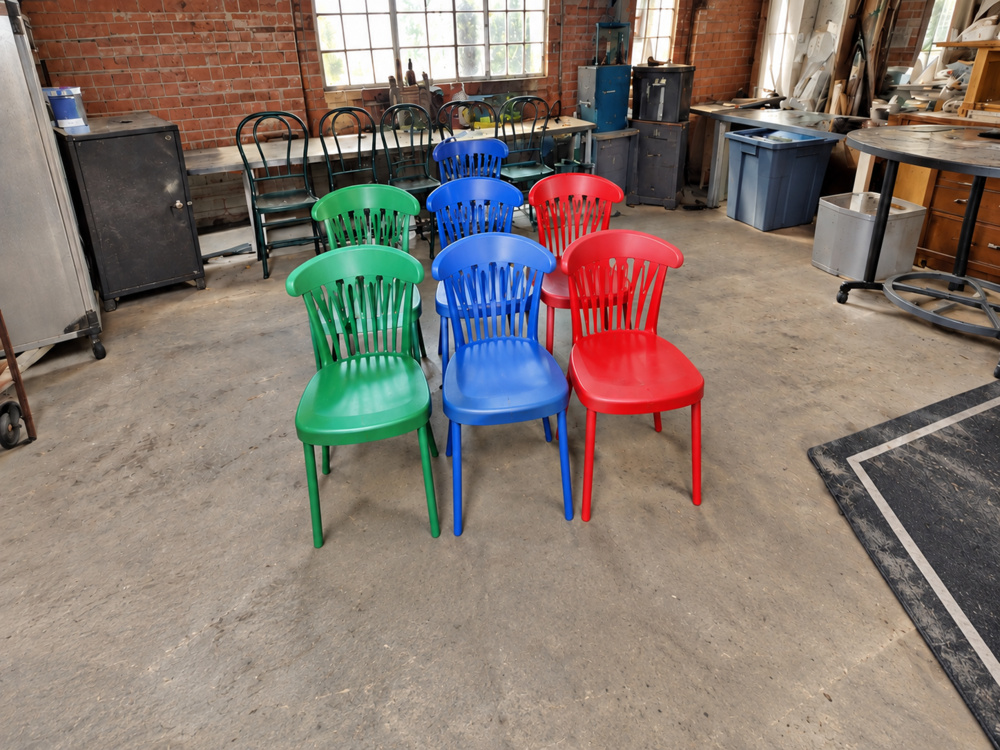 1491696-1 Colorful chairs with solid oak table