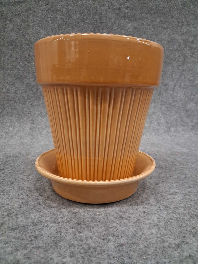 1584885-1 Pots with saucers, 4 pcs - Bergs Potter Simona, Yellow Amber, Ø16 cm