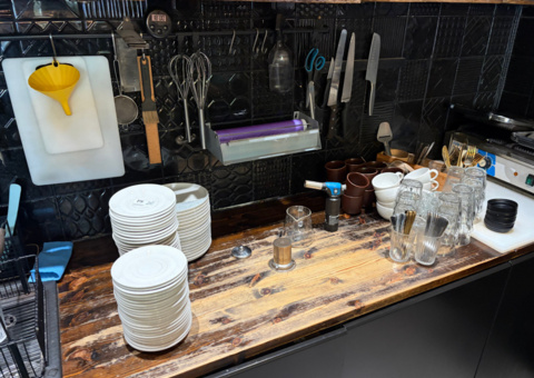 Plates, glasses, utensils etc. for café