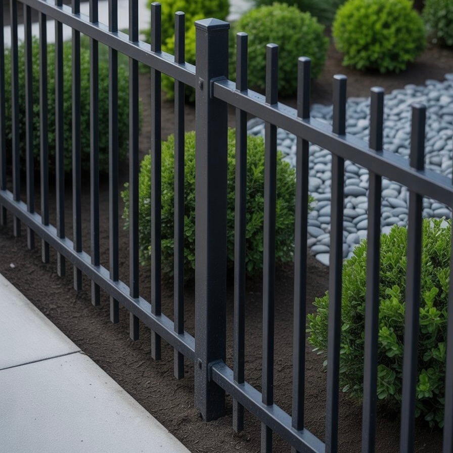 1585235-1 19.2 meter powder-coated black steel fence