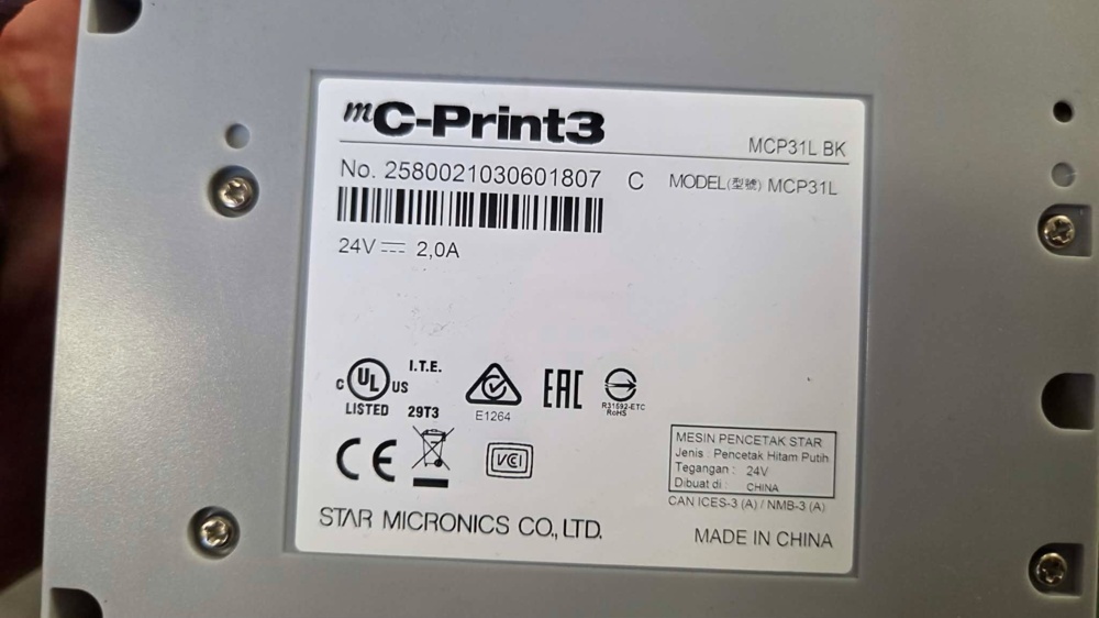1563468-2 Kvittoskrivare med pappersrullar - Star Micronics mC-Print3 MCP31L