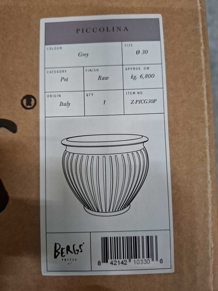 1584900-2 Plant pots, 3 pcs - Bergs Potter Piccolina RAW, grey terracotta Ø30 cm