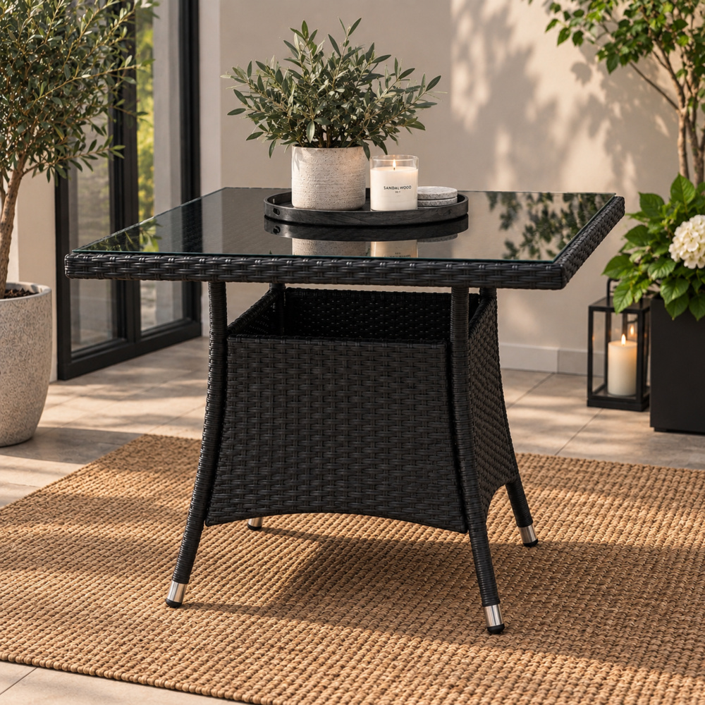 1585127-1 Venture HOME dining table in synthetic rattan with glass top Dimensions 100x100 cm