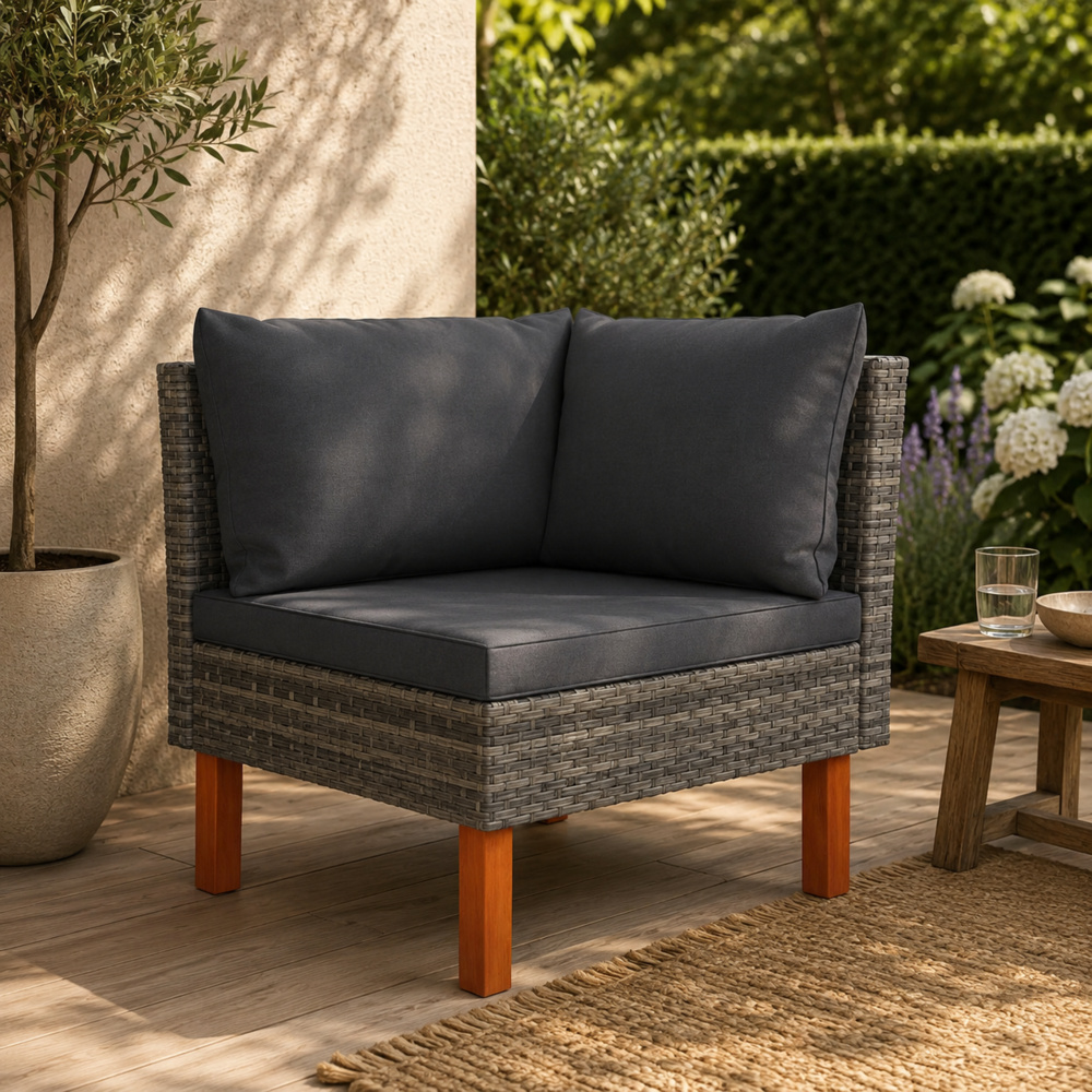 1585134-1 Corner seat made of artificial rattan and solid eucalyptus wood