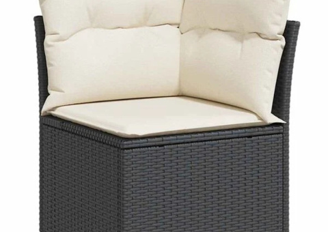 corner section with cushions black synthetic rattan
