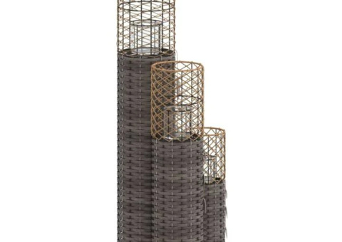 Candle holder 3 pcs gray wicker material