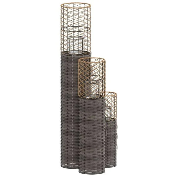 1585141-1 Candle holder 3 pcs gray wicker material