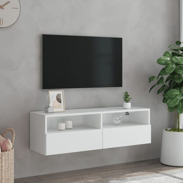 1585166-1 Väggmonterad tv-bänk vit 100x30x30 cm i mdf. Finns i kartong ej kontrollerat