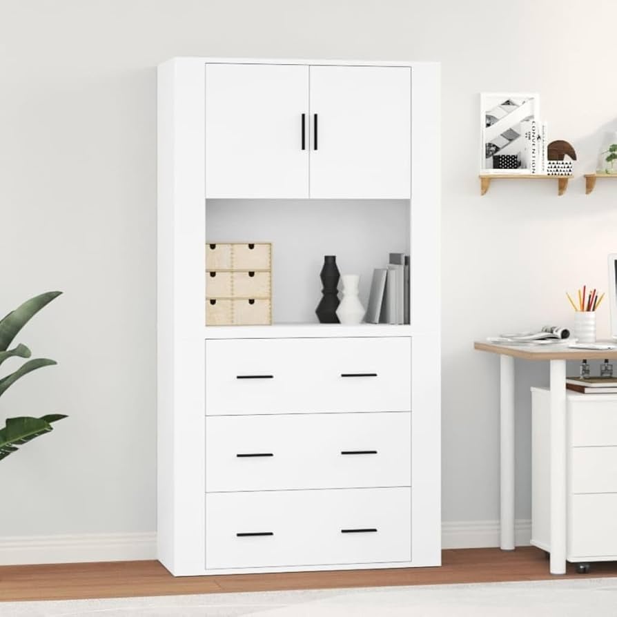 1585768-1 Tall cabinet white engineered wood. Dimensions 150x80x33 cm. Comes in cardboard not checked