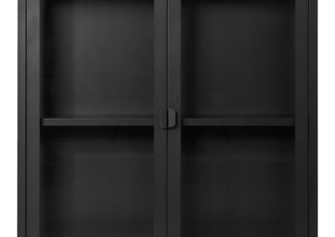 Wall display cabinet, 1 pc - House Nordic Brisbane, black steel and two glass doors