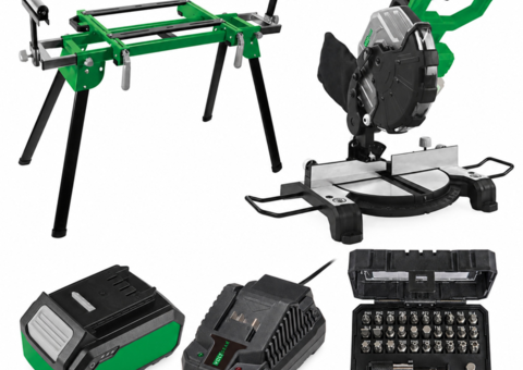 Kap- och gersåg med sågbord - Voltgear Plus, 20 V, batteri, laddare och bitsset