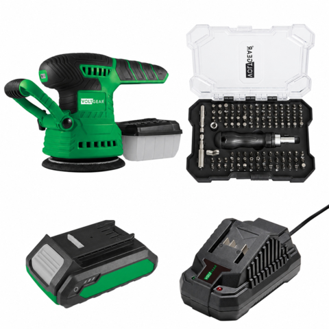 1587404-1 Excenterslip med batteri och laddare - Voltgear Plus, 20 V, bitsset 105 delar