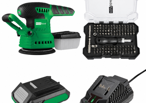 Excenterslip med batteri och laddare - Voltgear Plus, 20 V, bitsset 105 delar
