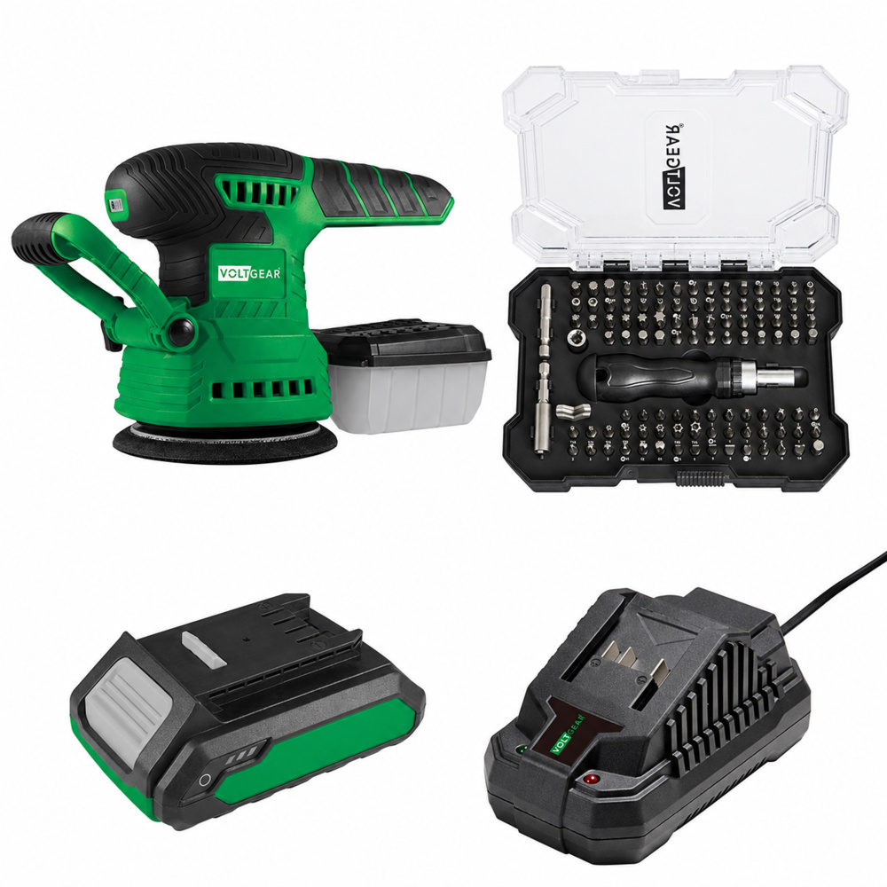 1587407-1 Excenterslip med batteri och laddare - Voltgear Plus, 20 V, bitsset 105 delar