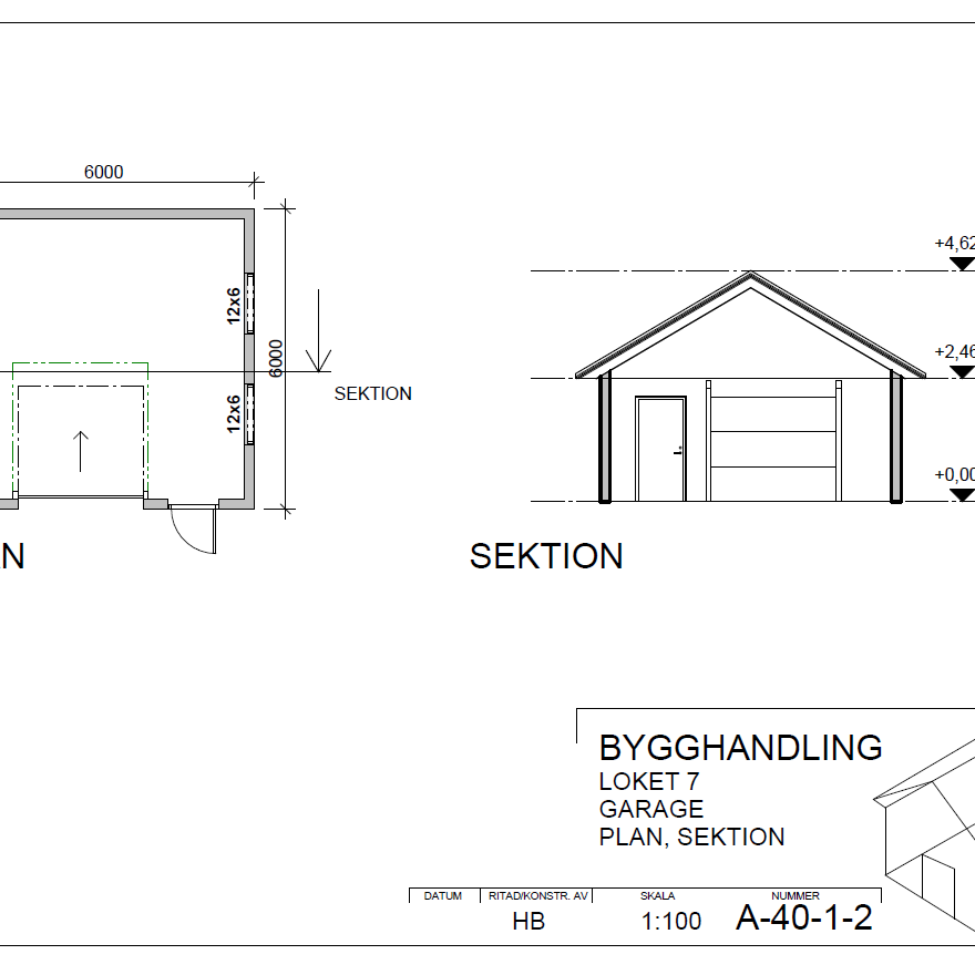 1587413-2 Stomme till ett enkelgarage på 36 kvadrat med måtten 6,0 x 6,0 m