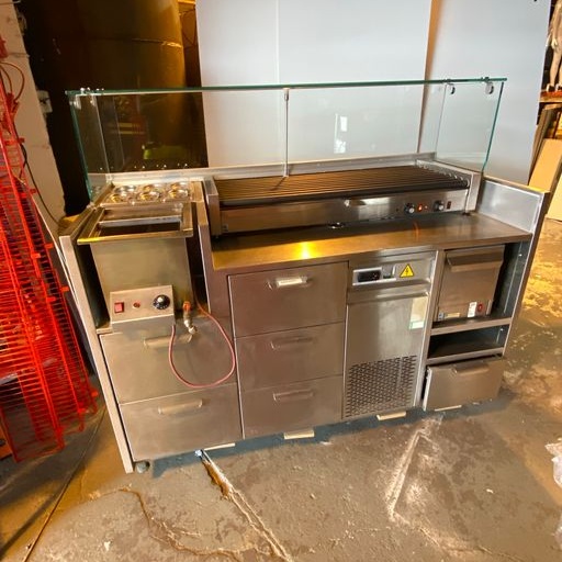 1587414-2 FKI fast food station with roller grill and refrigerated storage