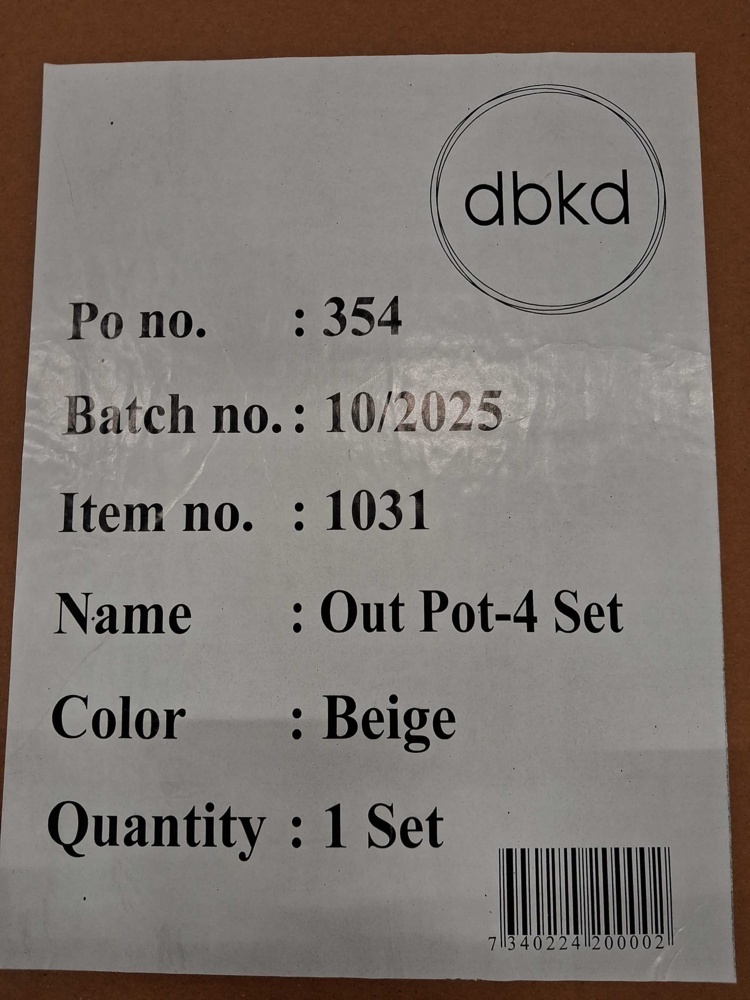 1584917-2 Pots - DBKD Out Pot, beige metal, assorted sizes