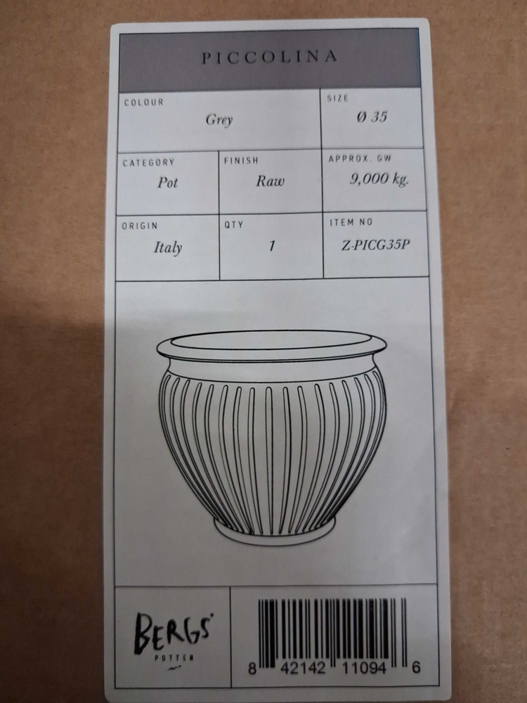 1584921-2 Pot, 1 pc - Bergs Potter Piccolina Grey RAW, Ø35 cm