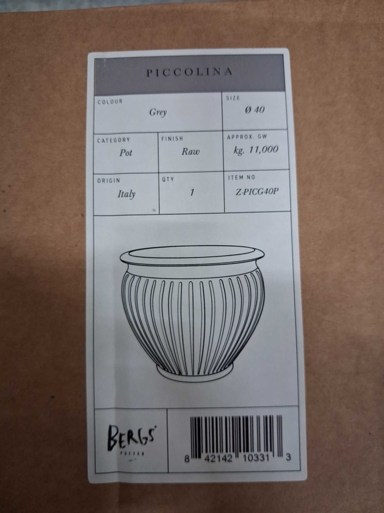 1584922-2 Pot, 1 pc - Bergs Potter Piccolina Grey RAW, Ø40 cm