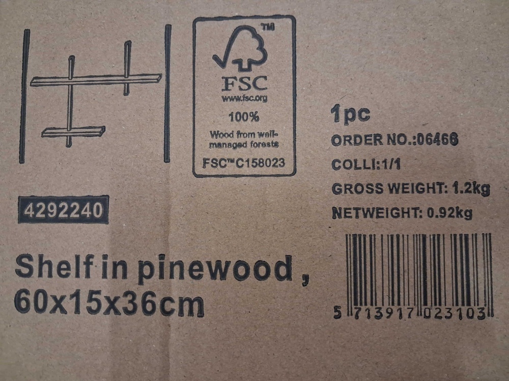1584926-2 Wall shelves, 5 pcs - House Nordic Ovada, pine, 60 x 15 x 36 cm