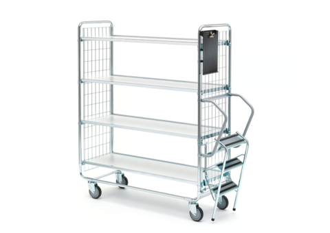 Order picking trolley COMMUTE Incl. ladder, 4 shelves, 1000x 425mm