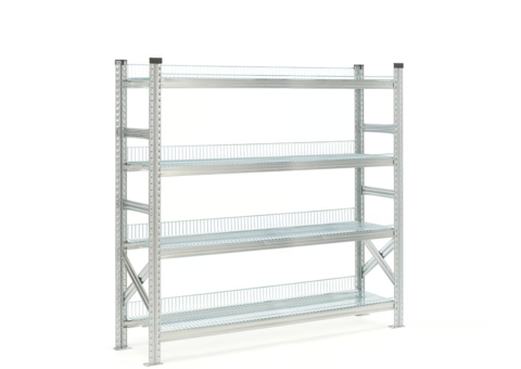 Shelving system TRANSFORM Basic section, 4 wire shelves, 1576x1275x400 mm