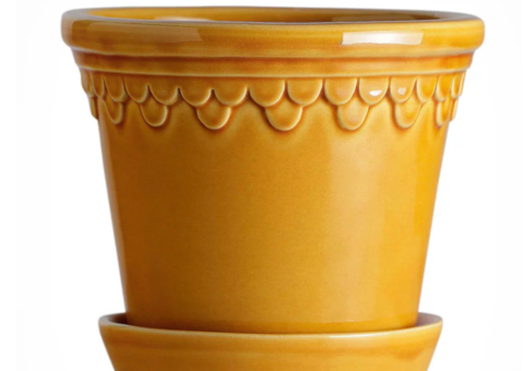 Pots with saucers, 2 pcs - Bergs Potter Københavner Yellow Amber, Ø25 cm