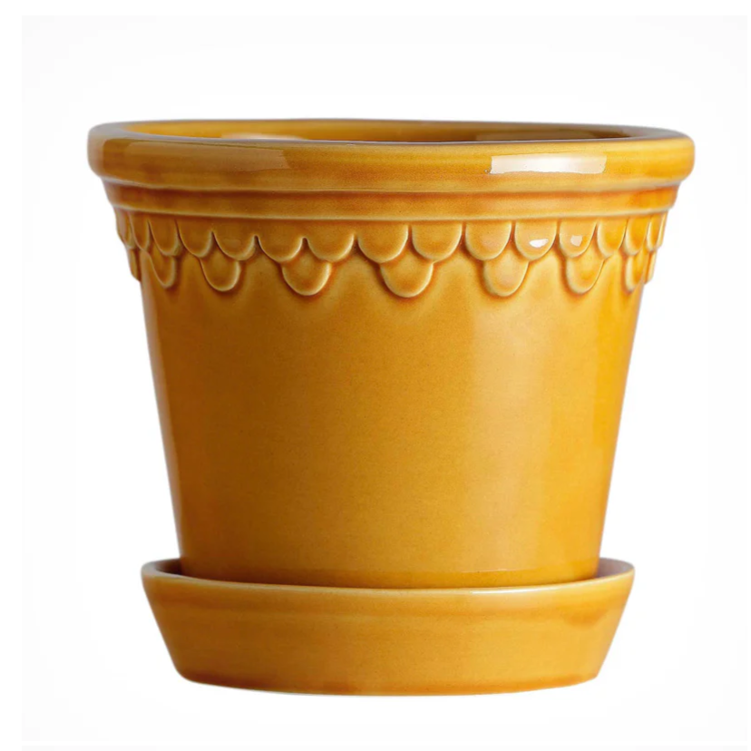 1584914-1 Pots with saucers, 2 pcs - Bergs Potter Københavner Yellow Amber, Ø25 cm