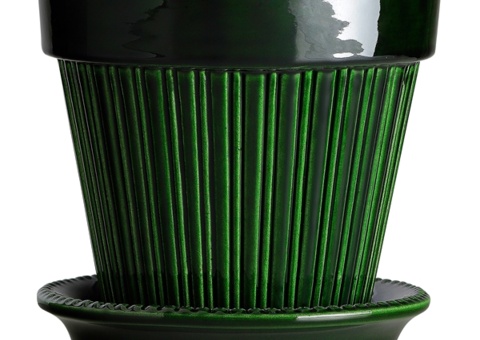 Pots with saucers, 4 pcs - Bergs Potter Simona Emerald Green, Ø12 cm