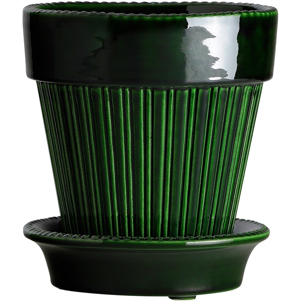 1584932-1 Pots with saucers, 4 pcs - Bergs Potter Simona Emerald Green, Ø12 cm