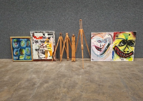 4 paintings and easel Marcel Strüwer