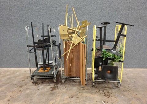 Assortment of tables and drill stands