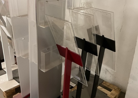 Lot with signs and stands